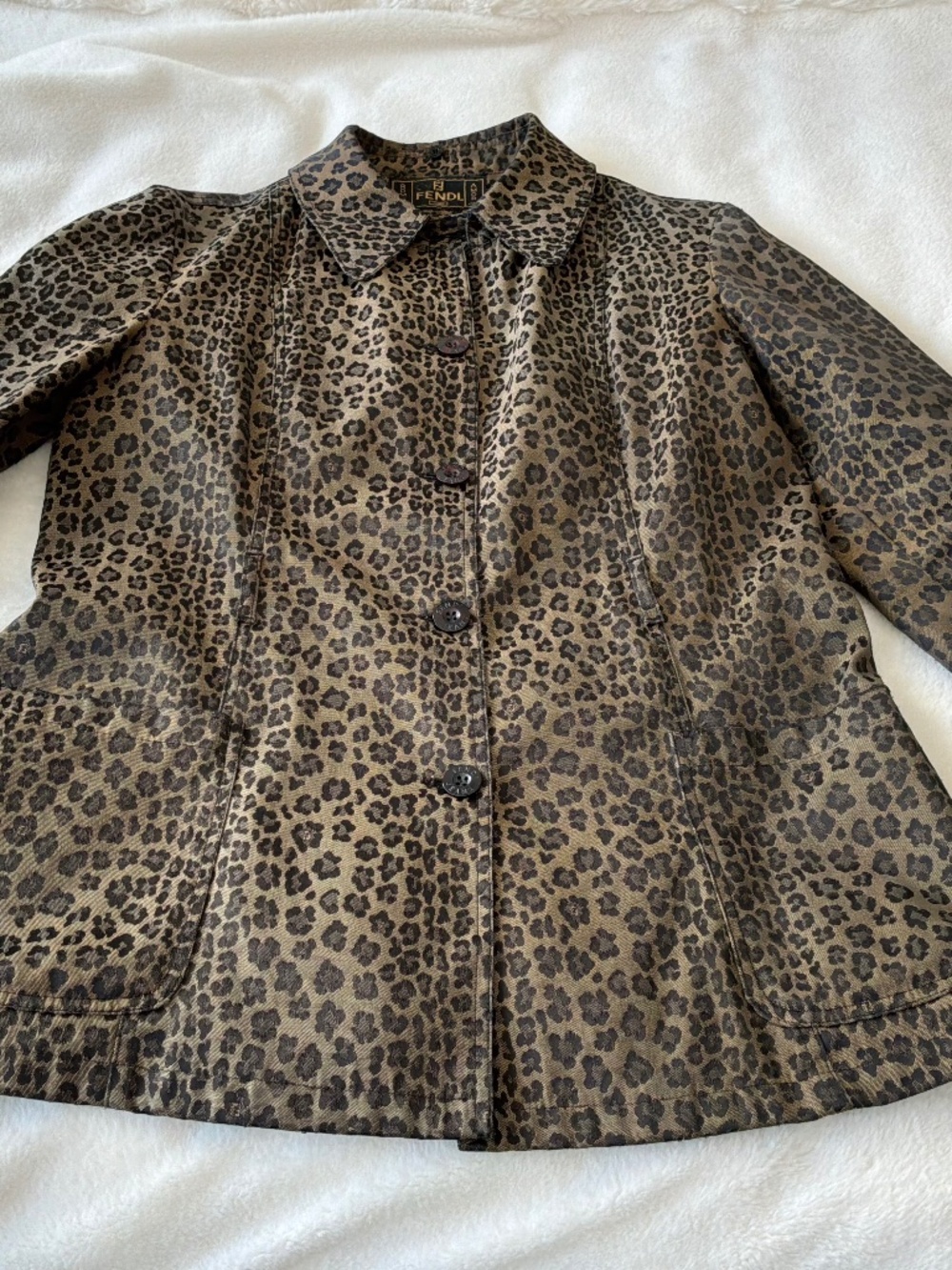 Authentic Vintage 90s Fendi Jeans Leopard Animal Print Trench Coat + Belt size M